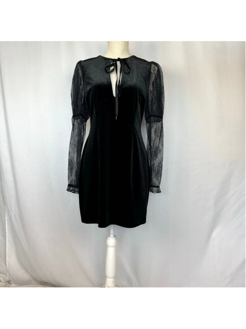 Free People Midnight Hour Lace Velvet Black Mini Dress Size Small Romantic Goth